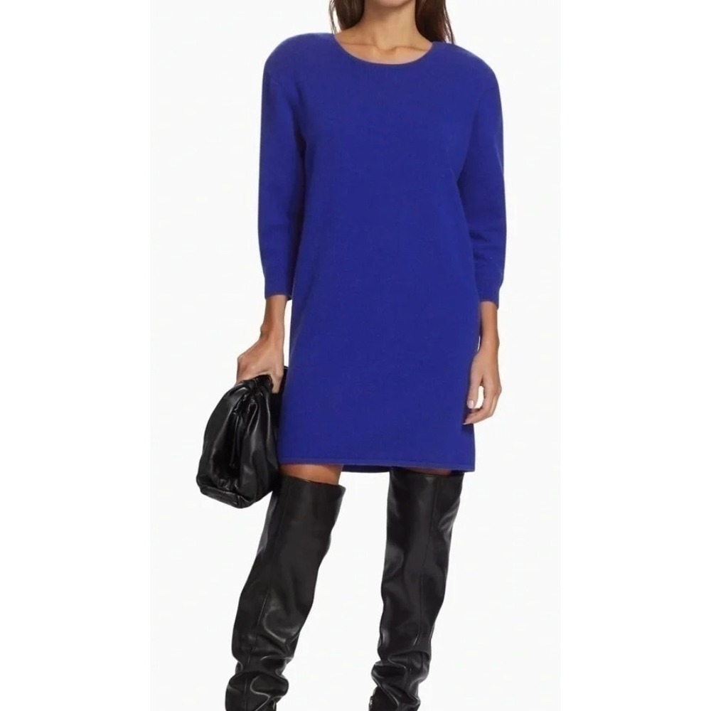 FRAME Strong Shoulder Cashmere Scoop Back Sweater Dress Blue Women's Size Small